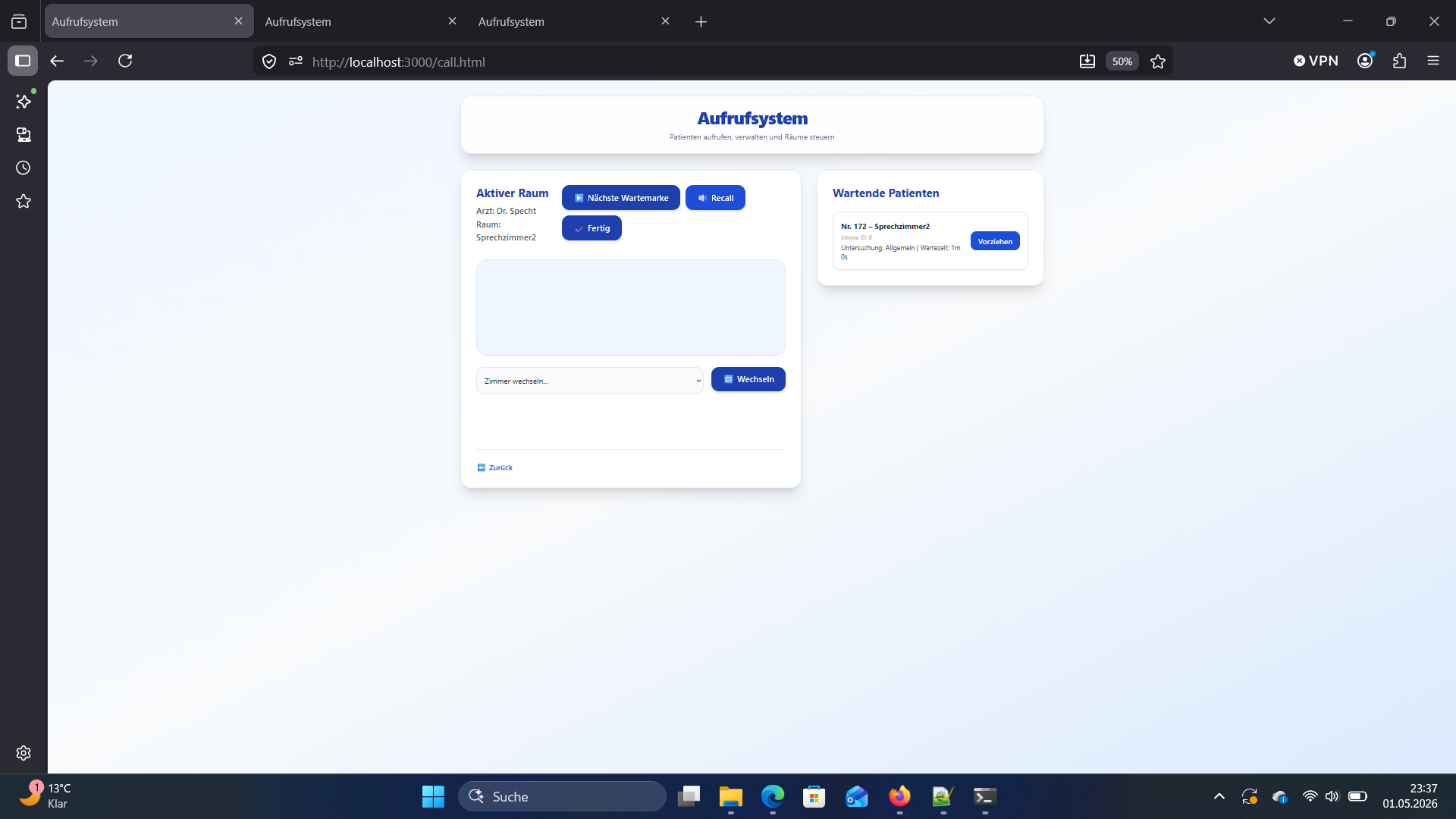 Aufrufsystem aktiv